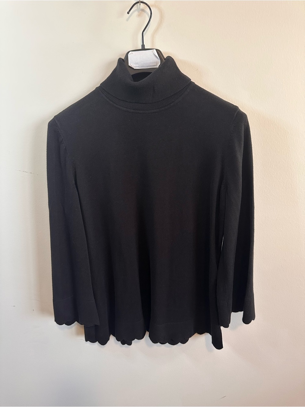 Isaac Mizrahi Black Turtleneck Sweater with Scalloped Hem